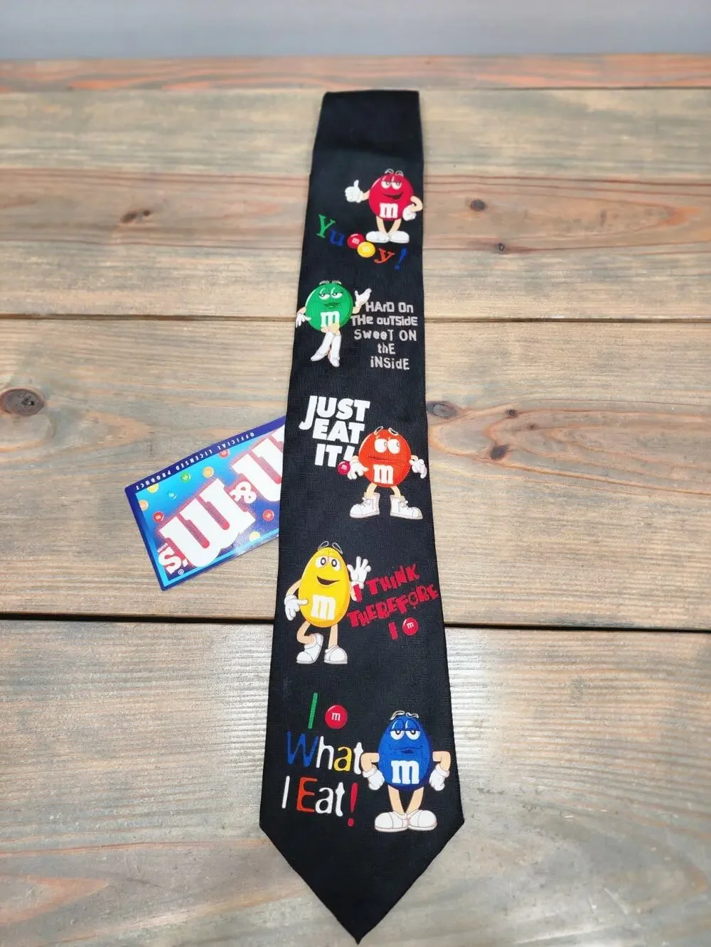 VTG M&Ms Brand Necktie Tie Silly Expressions Character Slogans Mars Candy Tie